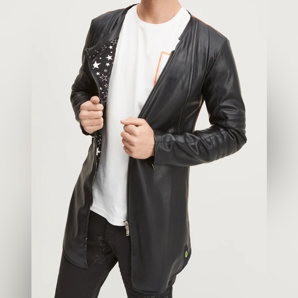 Ron Tomson N 71045 longline faux leather two tone jacket - Picture 9 of 10